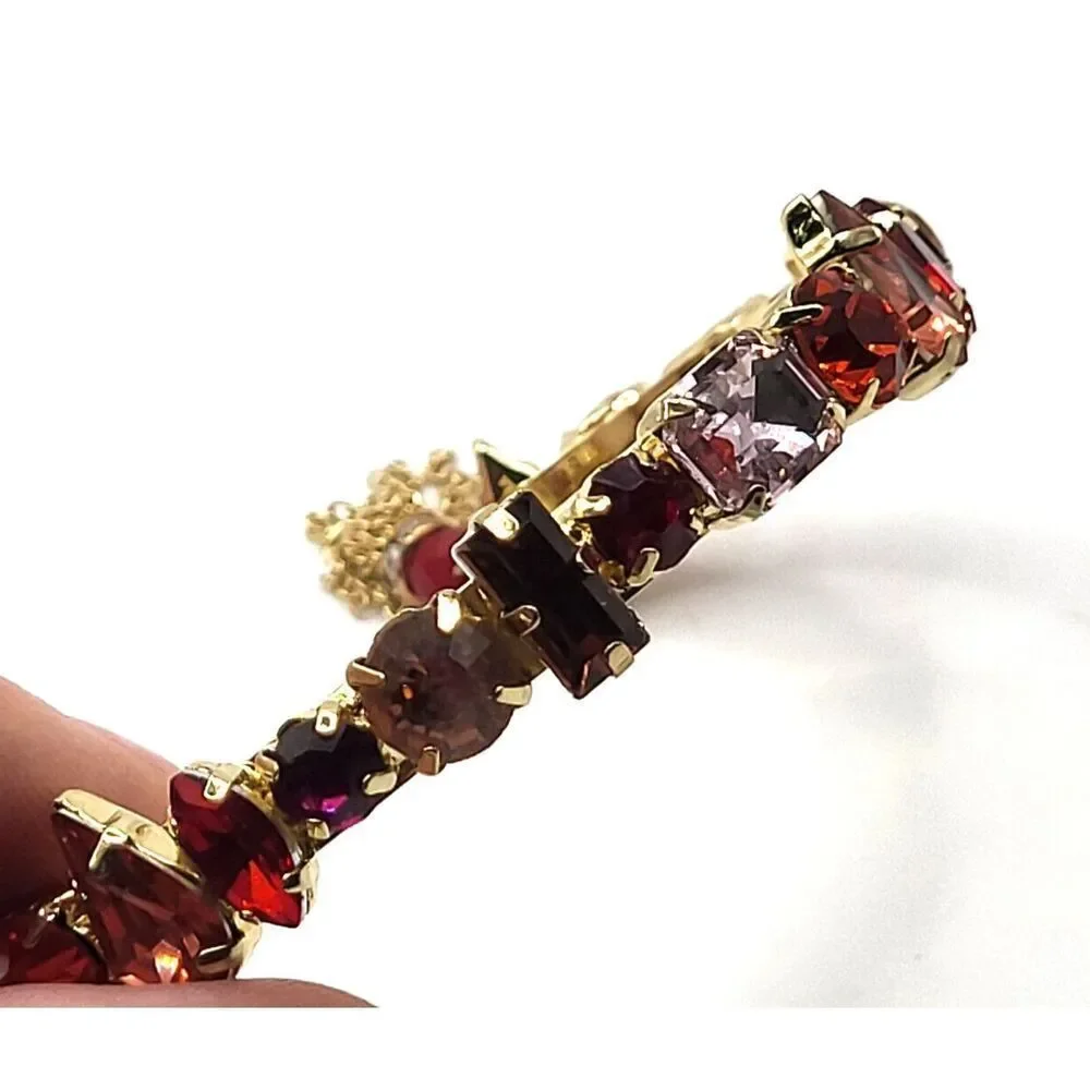 Saachi Chunky Purple & Pink Rhinestone Bangle Bracelet 7in